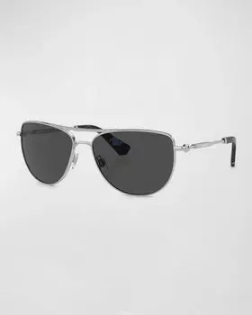 Солнцезащитные очки-авиаторы с логотипом, смешанная техника Burberry, цвет Silver