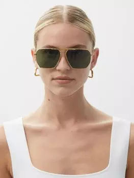 Солнцезащитные очки-авиаторы в металлической оправе Bottega Veneta, золото
