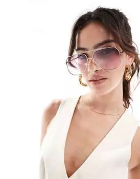 Солнцезащитные очки-авиаторы в металлическом стиле 70-х годов ASOS DESIGN с розовыми градиентными линзами