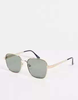 Солнцезащитные очки-авиаторы в стиле 70-х годов ASOS из золотистого металла с линзами в стиле ретро и надбровной дугой