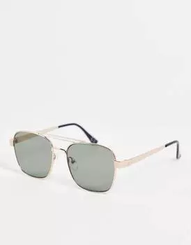Солнцезащитные очки-авиаторы в стиле 70-х ASOS DESIGN из золотистого металла с линзами в стиле ретро и надбровной дугой - GOLD