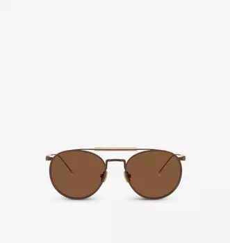 Солнцезащитные очки Bc2004St sartorial sunset в круглой оправе из титана с желтым золотом Brunello Cucinelli, коричневый