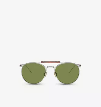 Солнцезащитные очки Bc2004St sartorial sunset в круглой оправе из титана с желтым золотом Brunello Cucinelli, серебряный