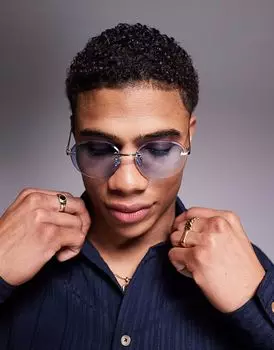 Солнцезащитные очки без оправы ASOS DESIGN Festival с синими градиентными линзами и золотистой металлической оправой