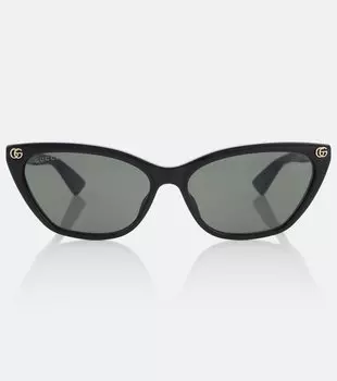 Солнцезащитные очки Double G с кошачьим глазом Gucci, Black-Black-Grey