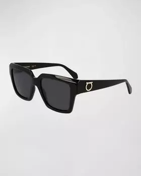 Солнцезащитные очки Gancini из ацетата квадратной формы Ferragamo, цвет Black