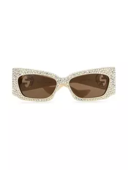 Солнцезащитные очки Gucci Eyewear с двойной буквой G, украшенные стразами, серый