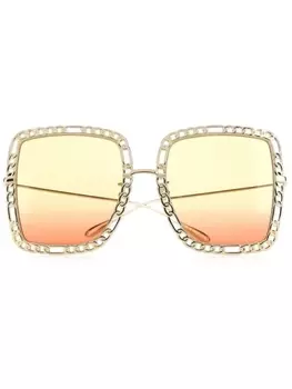 Солнцезащитные очки Gucci Eyewear в квадратной оправе с цепочкой, золотой