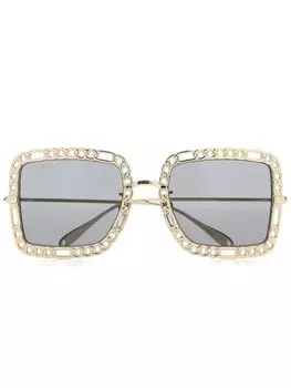 Солнцезащитные очки Gucci Eyewear в квадратной оправе с цепочкой, золотой