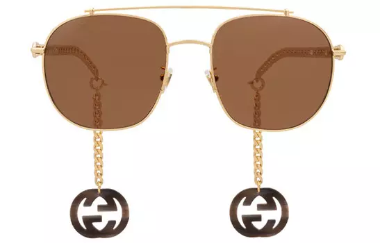 Очки солнцезащитные Gucci с цепочкой, коричневый / золотой