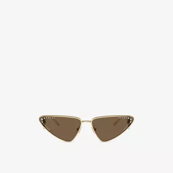 Солнцезащитные очки Jimmy Choo "кошачий глаз" в металлической оправе со стразами, золотой