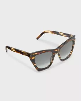 Солнцезащитные очки «кошачий глаз» 214 Kate из ацетата Saint Laurent, цвет Shiny Flamed Havana