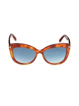 Солнцезащитные очки «кошачий глаз» 56MM Tom Ford, цвет Havana Blue