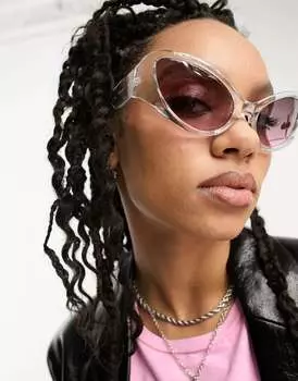 Солнцезащитные очки «кошачий глаз» ASOS в прозрачной оправе с розовыми линзами