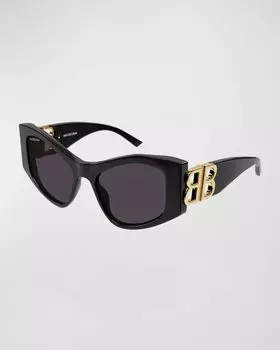 Солнцезащитные очки «кошачий глаз» из ацетата BB с вырезами Balenciaga, цвет Shiny Solid Black