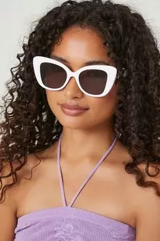 Солнцезащитные очки кошачий глаз на цепочке с цепочкой Forever 21, белый
