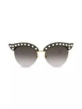 Солнцезащитные очки «кошачий глаз» с искусственным жемчугом 53 мм Gucci, черный