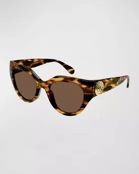 Солнцезащитные очки «кошачий глаз» с логотипом GG из ацетата Gucci, цвет Shiny Dark Havana With Black Big Spots