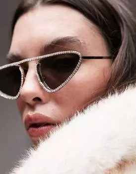 Солнцезащитные очки «кошачий глаз» Topshop Iris с серебряным эффектом и стразами