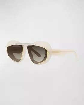 Солнцезащитные очки «кошачий глаз» в двойной оправе из ацетата и металла Loewe, цвет Ivory Brown