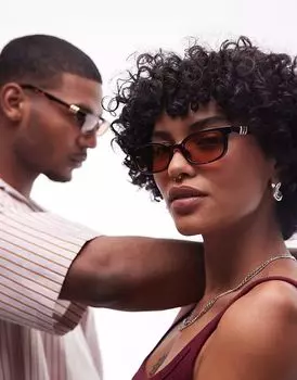 Солнцезащитные очки Le Specs, тонкие, прямоугольные, темно-черепахового цвета с янтарными линзами