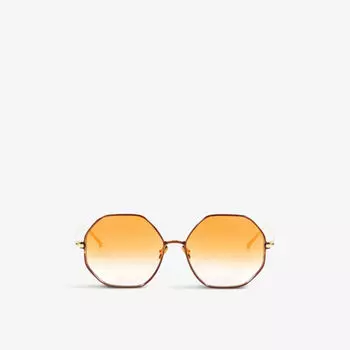 Солнцезащитные очки Leif в шестиугольной оправе из титана и лакового покрытия из желтого золота 22 карата Linda Farrow, коричневый