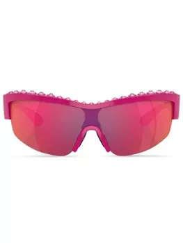 Солнцезащитные очки-маска с кристаллами Swarovski, розовый