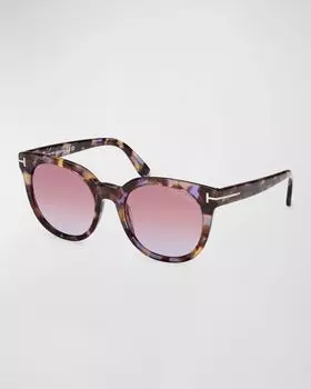 Солнцезащитные очки Moira из ацетата в форме бабочки TOM FORD, цвет Violet Havana Purple Blue Grad Lenses