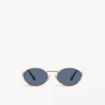 Солнцезащитные очки Mu 52ys в круглой оправе с фирменными металлическими дужками Miu Miu, розовый