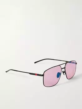 Солнцезащитные очки Navigator Aviator-Style с металлическим принтом логотипа GUCCI EYEWEAR, черный