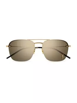 Солнцезащитные очки Navigator из металла с монограммой 59 мм Saint Laurent, бронзовый