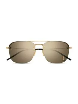 Солнцезащитные очки Navigator в металлическом корпусе с монограммой Pin 59MM Saint Laurent, бронзовый