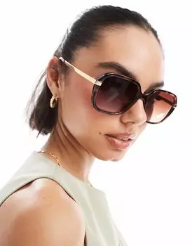 Солнцезащитные очки New Look с квадратной золотой отделкой коричневого цвета