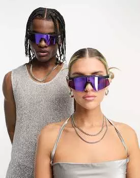 Солнцезащитные очки Oakley Hydra Black Mask с фестивальными светоотражающими линзами фиолетового цвета