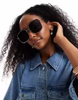 Солнцезащитные очки Pieces в квадратной оправе из металла с черными линзами, тонированными в золото