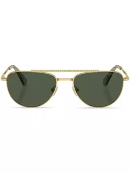 Солнцезащитные очки-пилоты с кристаллами Swarovski, золотистый