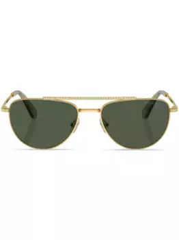 Солнцезащитные очки-пилоты с кристаллами Swarovski, золотой