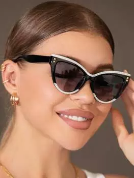 Солнцезащитные очки пластиковые, черный / белый