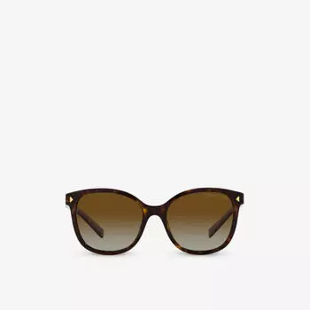 Солнцезащитные очки PR 22ZS в квадратной оправе из ацетата ацетата Prada, коричневый