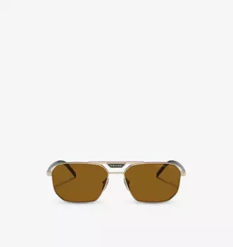 Солнцезащитные очки Pr 58ys в металлической прямоугольной оправе Prada, золотой