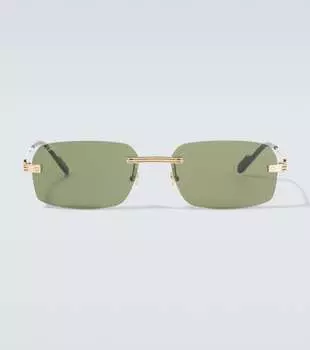 Солнцезащитные очки Premire De Cartier прямоугольной формы Cartier Eyewear Collection, Gold-Gold-Green