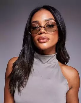 Солнцезащитные очки Quay Anyways slim round metal серебристого цвета с бледно-зелеными линзами Quay Australia