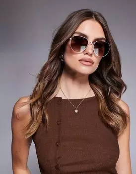 Солнцезащитные очки Quay Big Time Round Metal в золотой оправе с коричневыми линзами Quay Australia