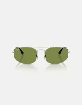 Солнцезащитные очки Ray-Ban Explorer v необычной формы с зелеными линзами серебристого цвета