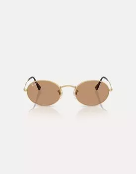 Солнцезащитные очки Ray-Ban Oval в металлической летней оправе с коричневыми линзами в цвете arista gold