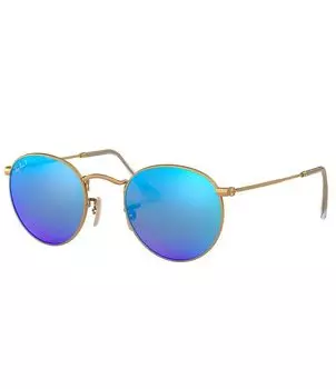 Солнцезащитные очки Ray-Ban Unisex RB3447 50 мм, круглые, поляризованные, золотой