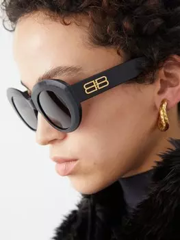 Солнцезащитные очки rive gauche круглой формы из ацетата Balenciaga, черный