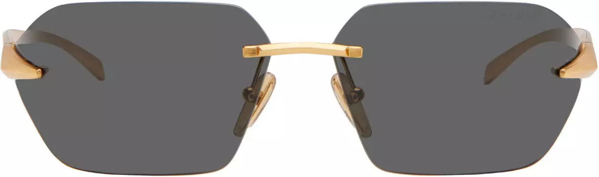 Солнцезащитные очки с металлической оправой в золотой оправе Prada Eyewear, Satin yellow gold/Dark grey