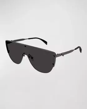 Солнцезащитные очки с металлической защитой в полуоправе Alexander McQueen, цвет Shiny Dark Ruthenium