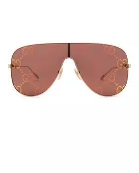 Солнцезащитные очки с надписью-маской Gucci, цвет Gold & Red